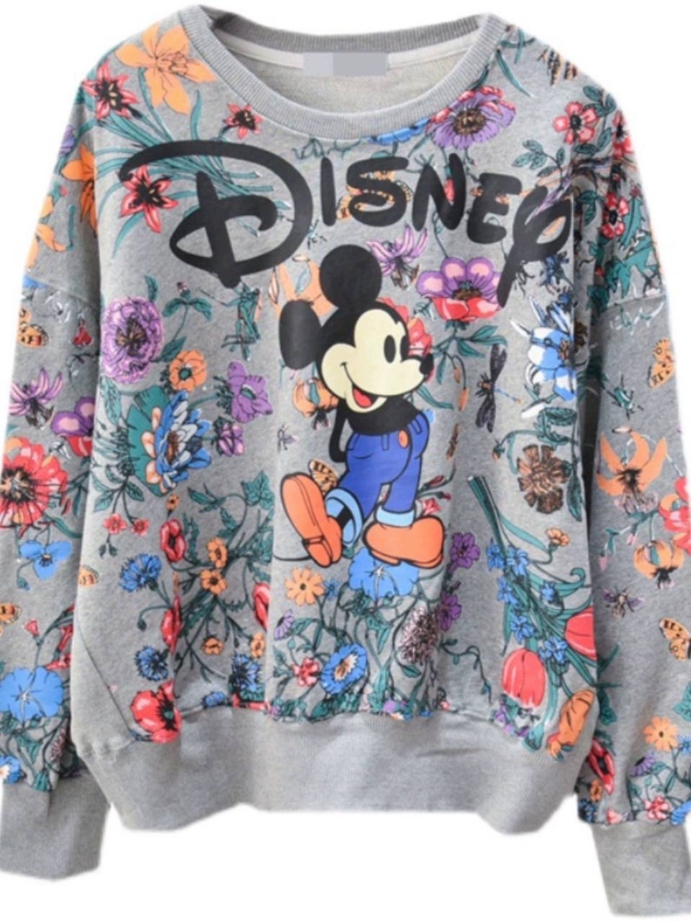 Disney Grey Floral Mickey Sweatshirt with Colorful Blooms - Picture 3 of 9